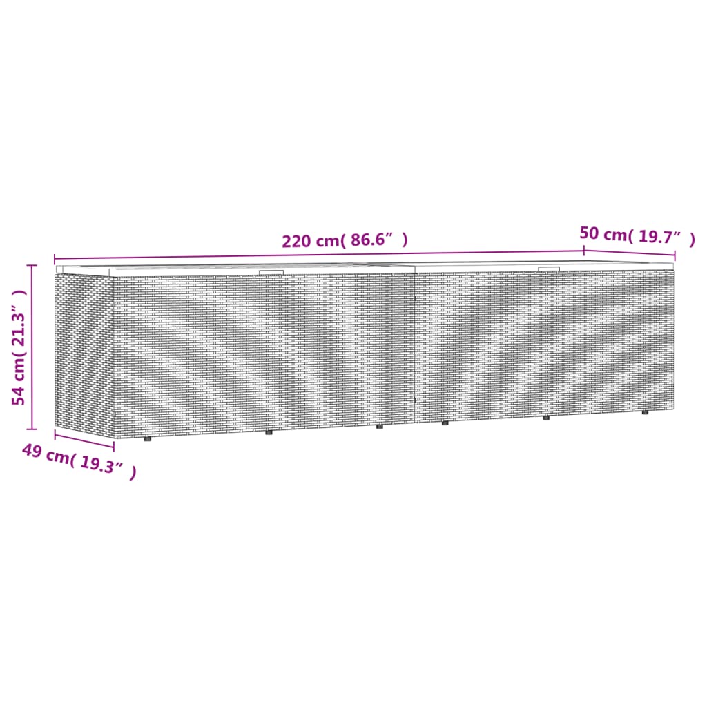 vidaXL Κουτί Αποθ. Κήπου Μαύρο 220x50x54 εκ. Συνθ. Ρατάν/Μασίφ Ακακία