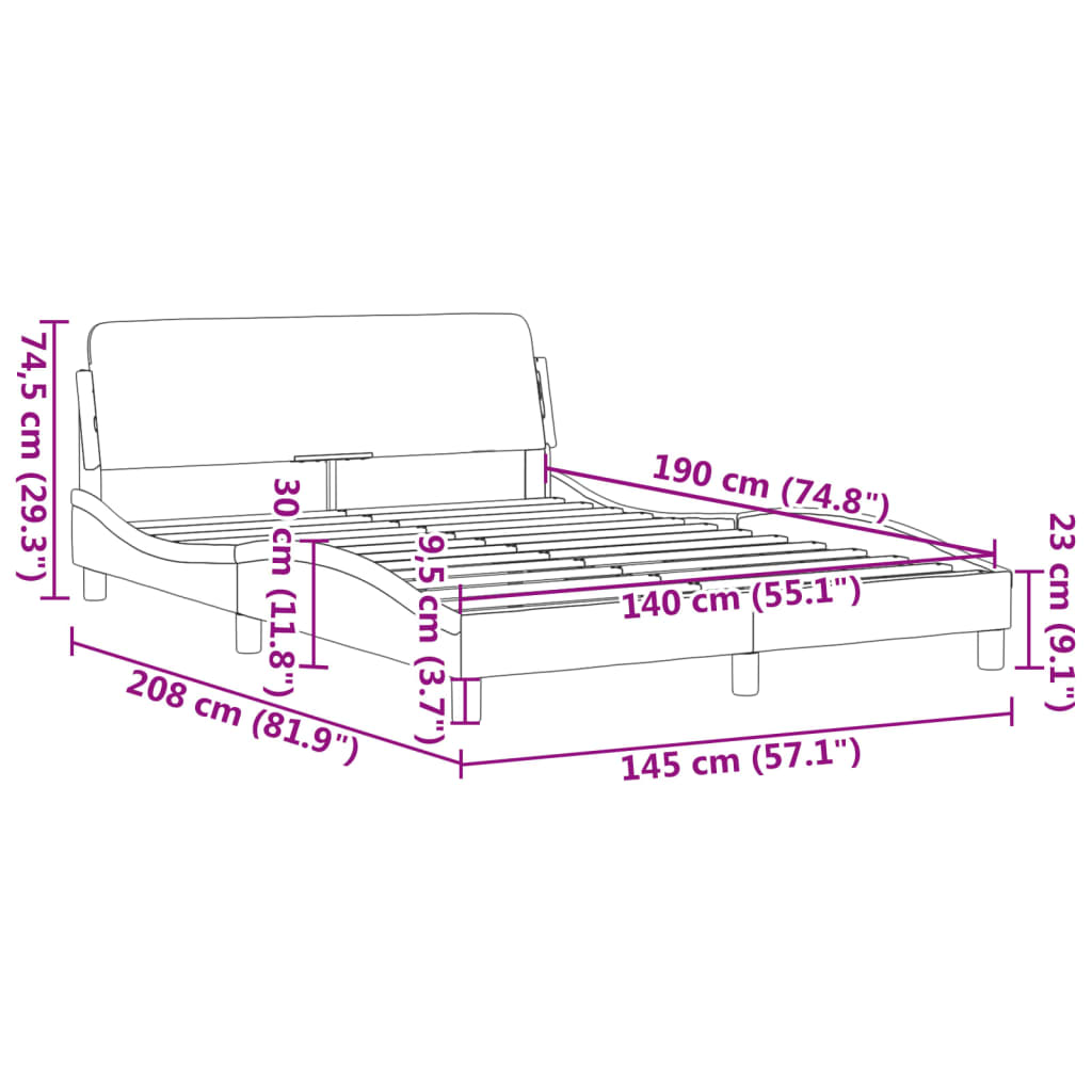 vidaXL Σκελετός Κρεβατιού Χωρίς Στρώμα Μαύρο 140x190 εκ. Υφασμάτινο