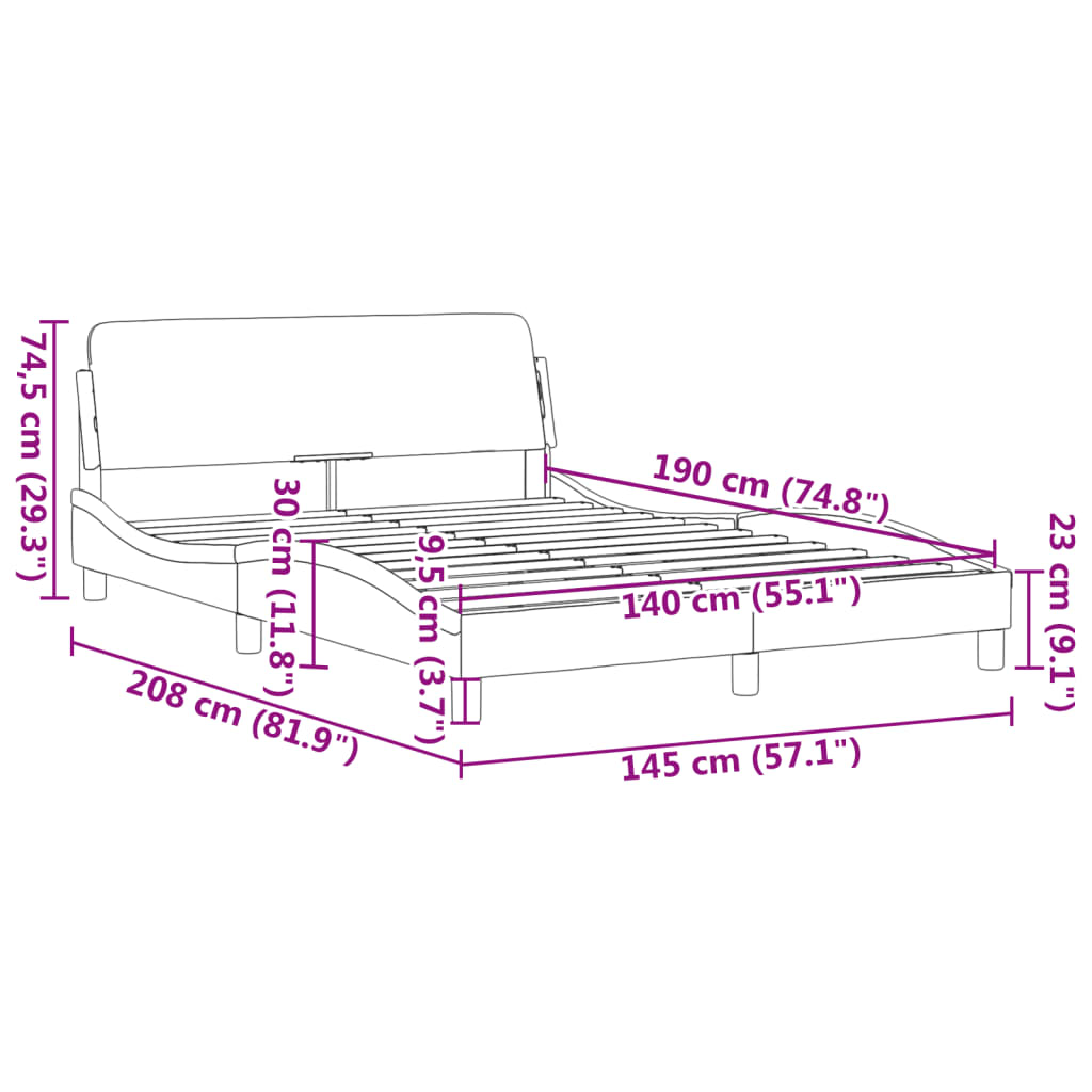 vidaXL Σκελετός Κρεβατιού Χωρίς Στρώμα Μαύρο 140x190 εκ. Βελούδινο