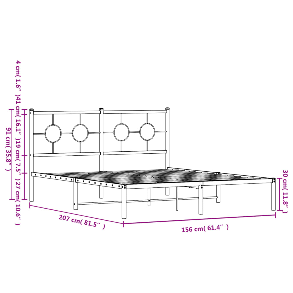 vidaXL Πλαίσιο Κρεβατιού με Κεφαλάρι Μαύρο 150 x 200 εκ.