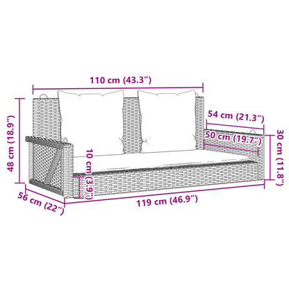 vidaXL Παγκάκι Κούνια Καφέ 119x56x48 εκ. Συνθετικό Ρατάν με Μαξιλάρια