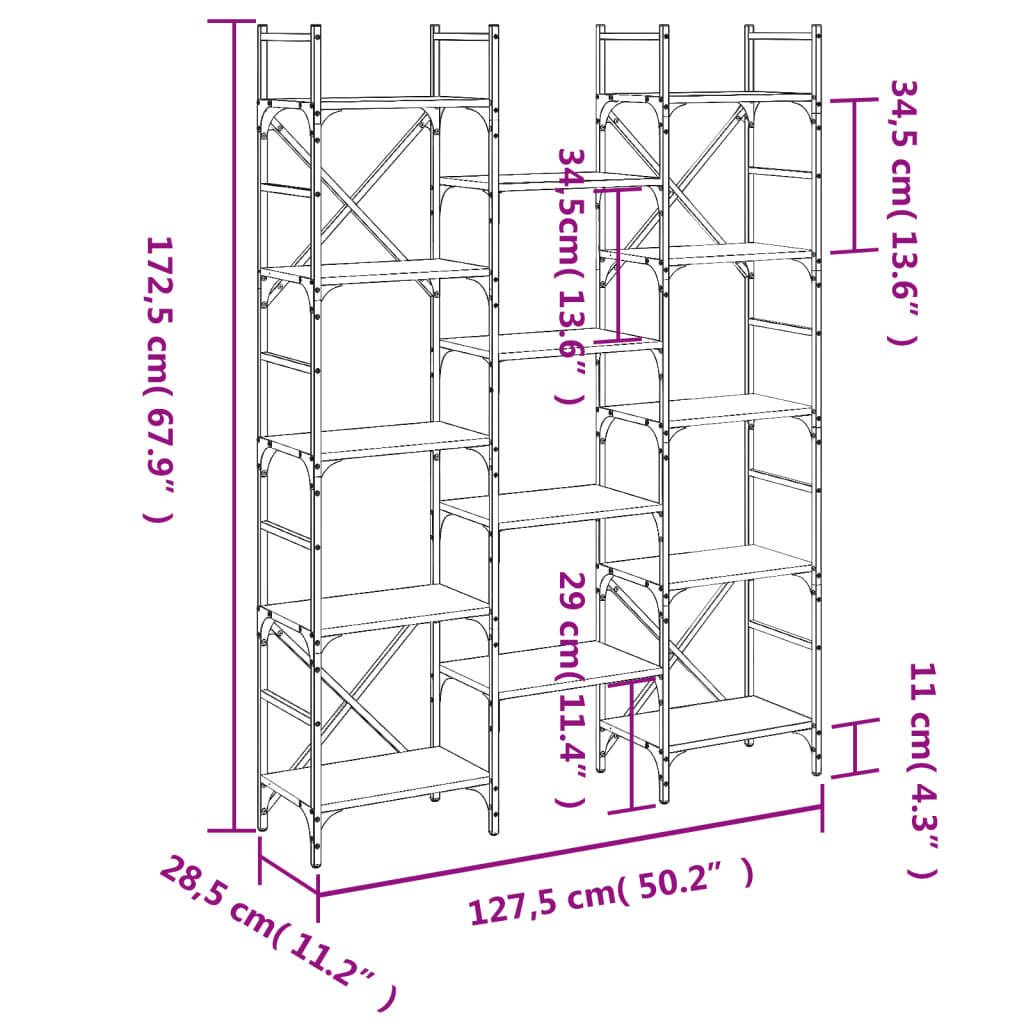 vidaXL Βιβλιοθήκη Καπνιστή Δρυς 127,5x28,5x172,5εκ. Επεξεργασμένο Ξύλο