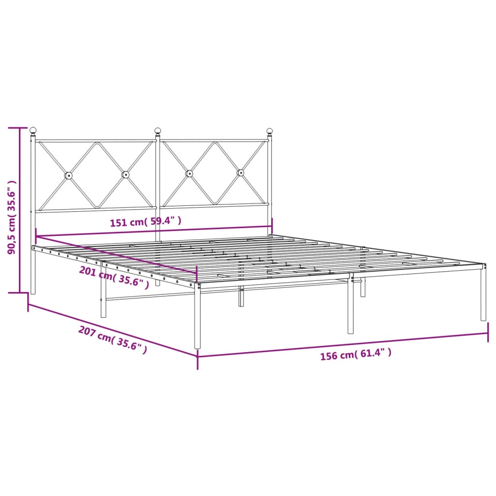 vidaXL Πλαίσιο Κρεβατιού με Κεφαλάρι Μαύρο 150 x 200 εκ.