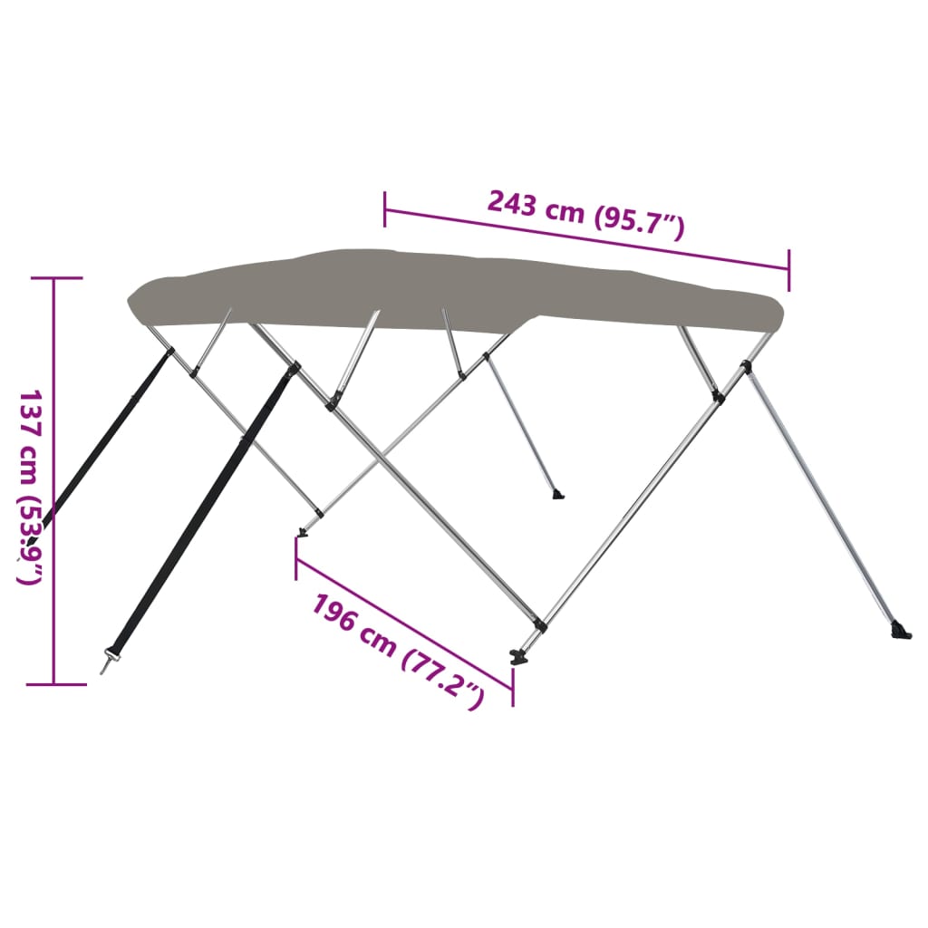 vidaXL Τέντα Σκάφους με 4 Αψίδες Γκρι 243x196x137 εκ.