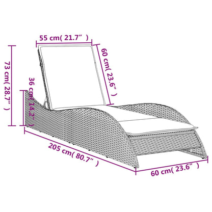 vidaXL Ξαπλώστρα Μαύρο 60x205x73 εκ. από Συνθετικό Ρατάν με Μαξιλάρι