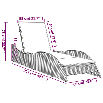 vidaXL Ξαπλώστρα Γκρι 60x205x73 εκ. από Συνθετικό Ρατάν με Μαξιλάρι