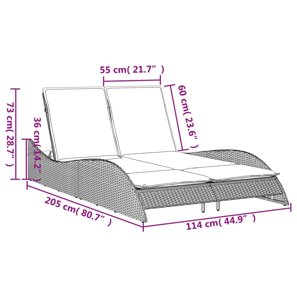 vidaXL Ξαπλώστρα Γκρι 114x205x73 εκ. από Συνθετικό Ρατάν με Μαξιλάρι