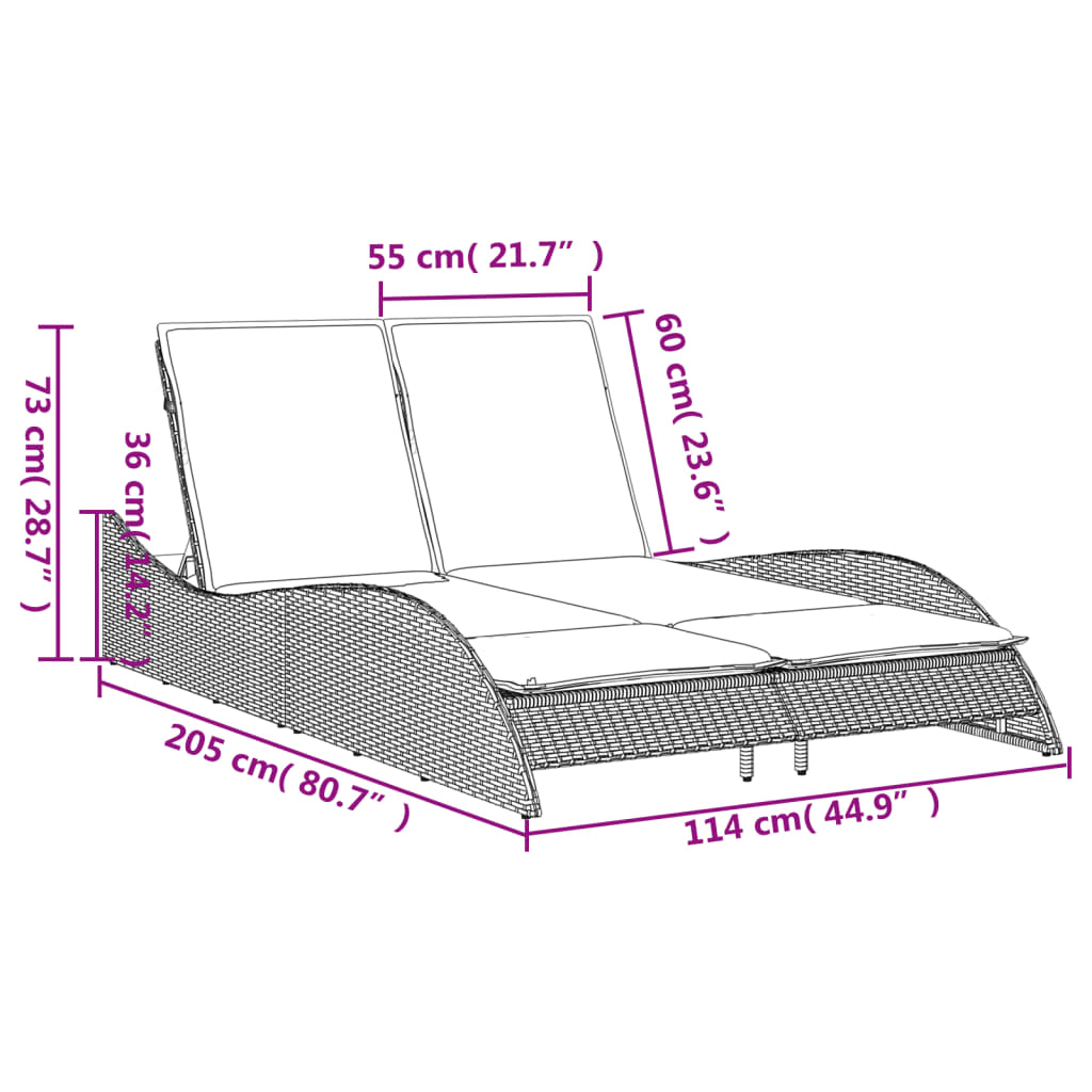 vidaXL Ξαπλώστρα Αν. Γκρι 114x205x73 εκ. Συνθετικό Ρατάν με Μαξιλάρι