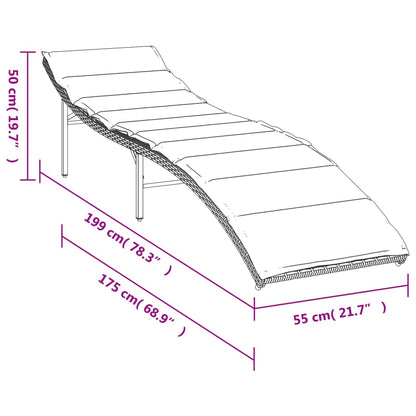 vidaXL Ξαπλώστρα Γκρι 55x199x50 εκ. από Συνθετικό Ρατάν με Μαξιλάρι