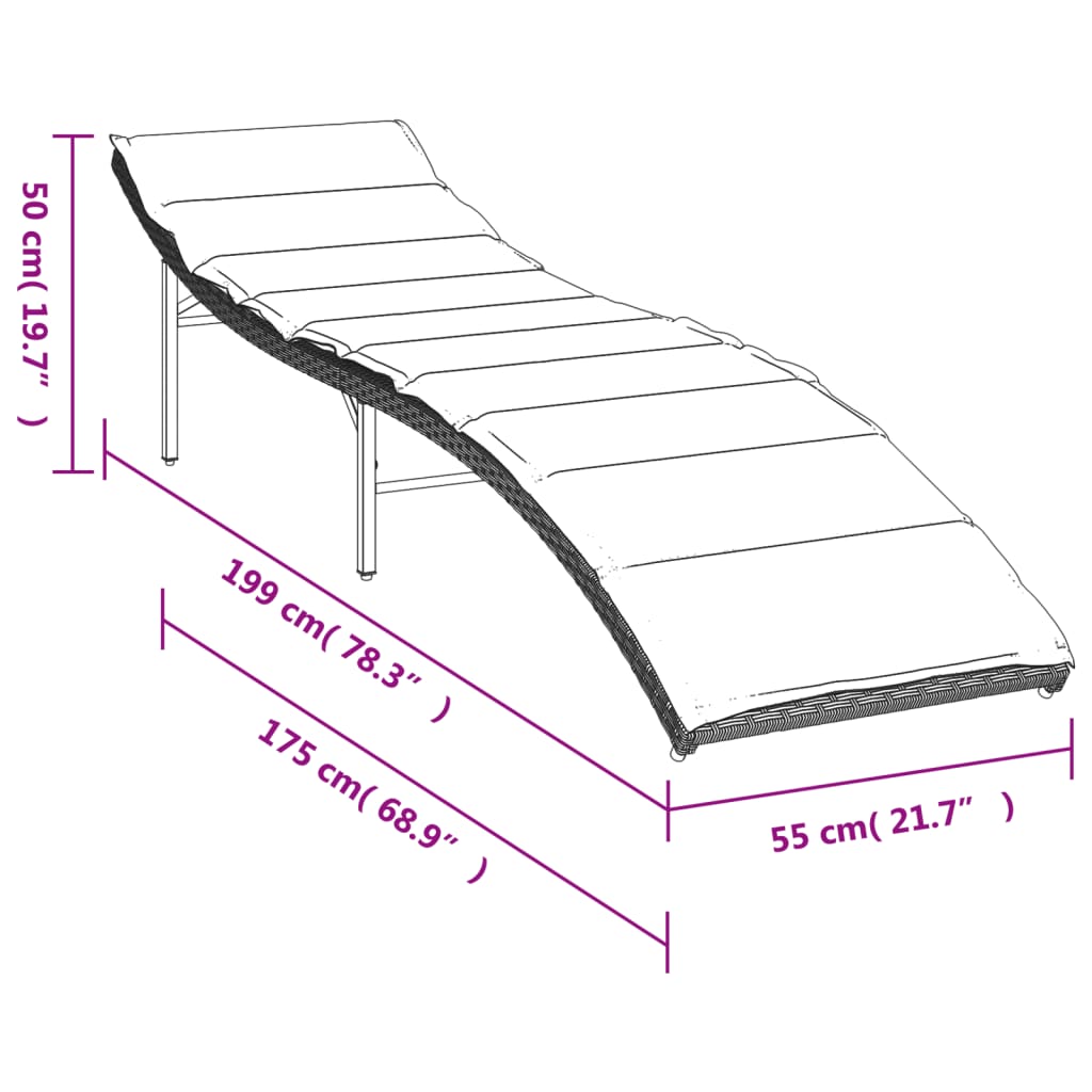 vidaXL Ξαπλώστρα Αν. Γκρι 55x199x50 εκ. Συνθετικό Ρατάν με Μαξιλάρι