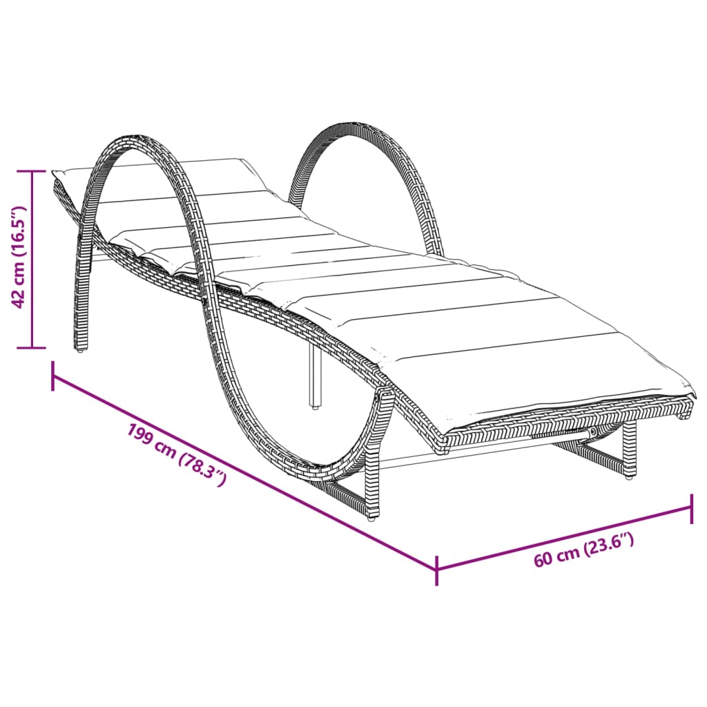 vidaXL Ξαπλώστρα Γκρι 60x199x42 εκ. από Συνθετικό Ρατάν με Μαξιλάρι