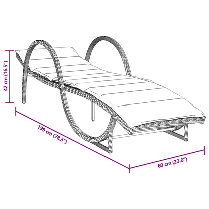 vidaXL Ξαπλώστρα Γκρι 60x199x42 εκ. από Συνθετικό Ρατάν με Μαξιλάρι