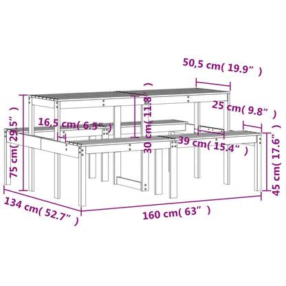 vidaXL Τραπέζι Πικνίκ 160x134x75 εκ. από Μασίφ Ξύλο Πεύκου