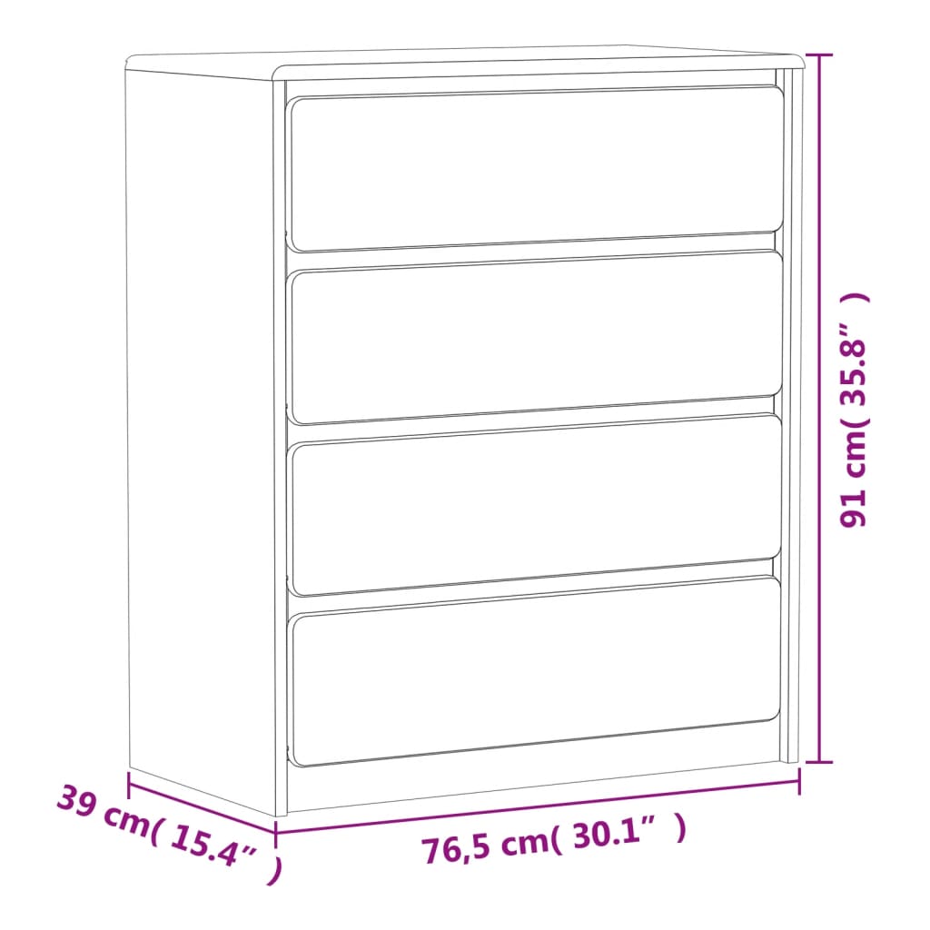 vidaXL Συρταριέρα SAUDA Χρώμα Δρυός 76,5x39x91 εκ. Μασίφ Ξύλο Πεύκου