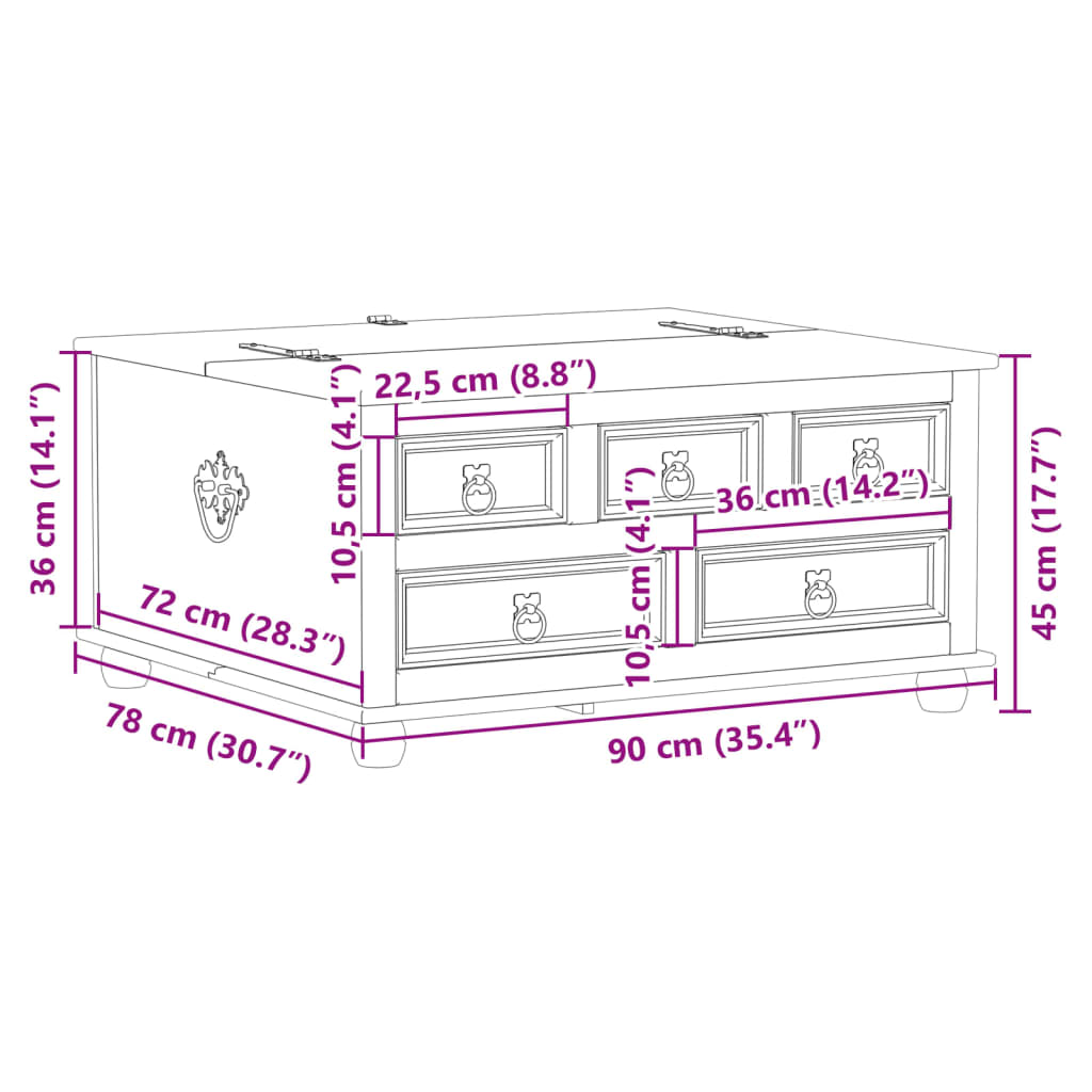 vidaXL Κουτί Αποθήκευσης Corona 90 x 78 x 45 εκ. από Μασίφ Ξύλο Πεύκου