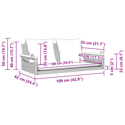 vidaXL Παγκάκι Κούνια Γκρι 109x62x40 εκ. Συνθετικό Ρατάν με Μαξιλάρια