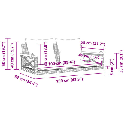 vidaXL Παγκάκι Κούνια Γκρι 109x62x40 εκ. Συνθετικό Ρατάν με Μαξιλάρια