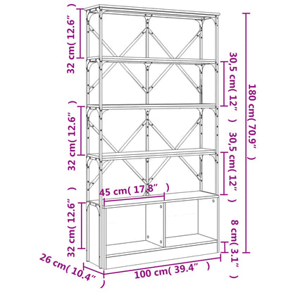 Βιβλιοθήκη Μαύρη 100x26x180 εκ. Επεξεργασμένο Ξύλο & Μέταλλο