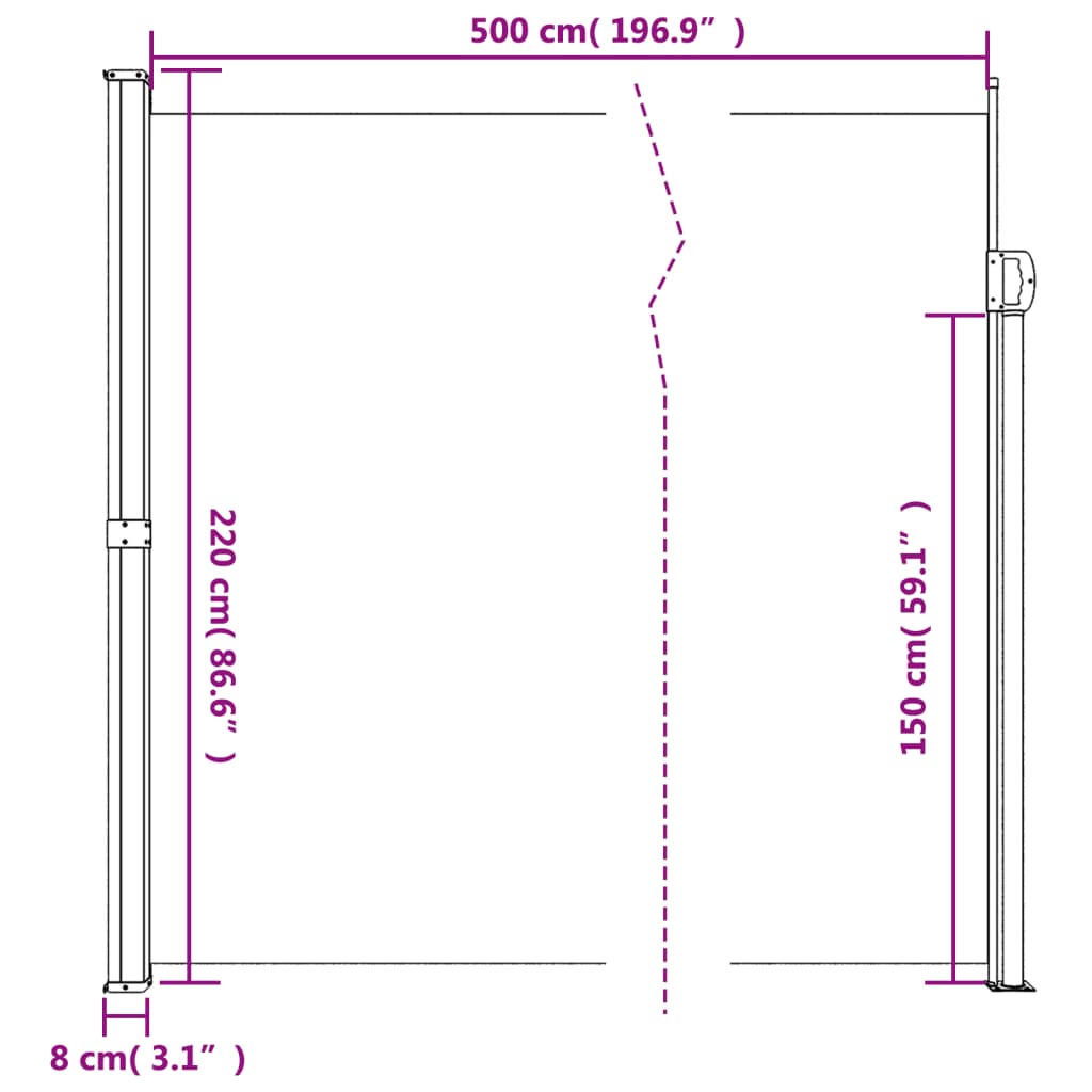 vidaXL Σκίαστρο Πλαϊνό Συρόμενο Μπλε 220 x 500 εκ.