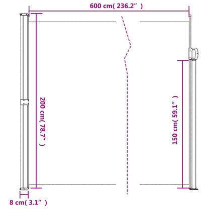 vidaXL Σκίαστρο Πλαϊνό Συρόμενο Τερακότα 200 x 600 εκ.