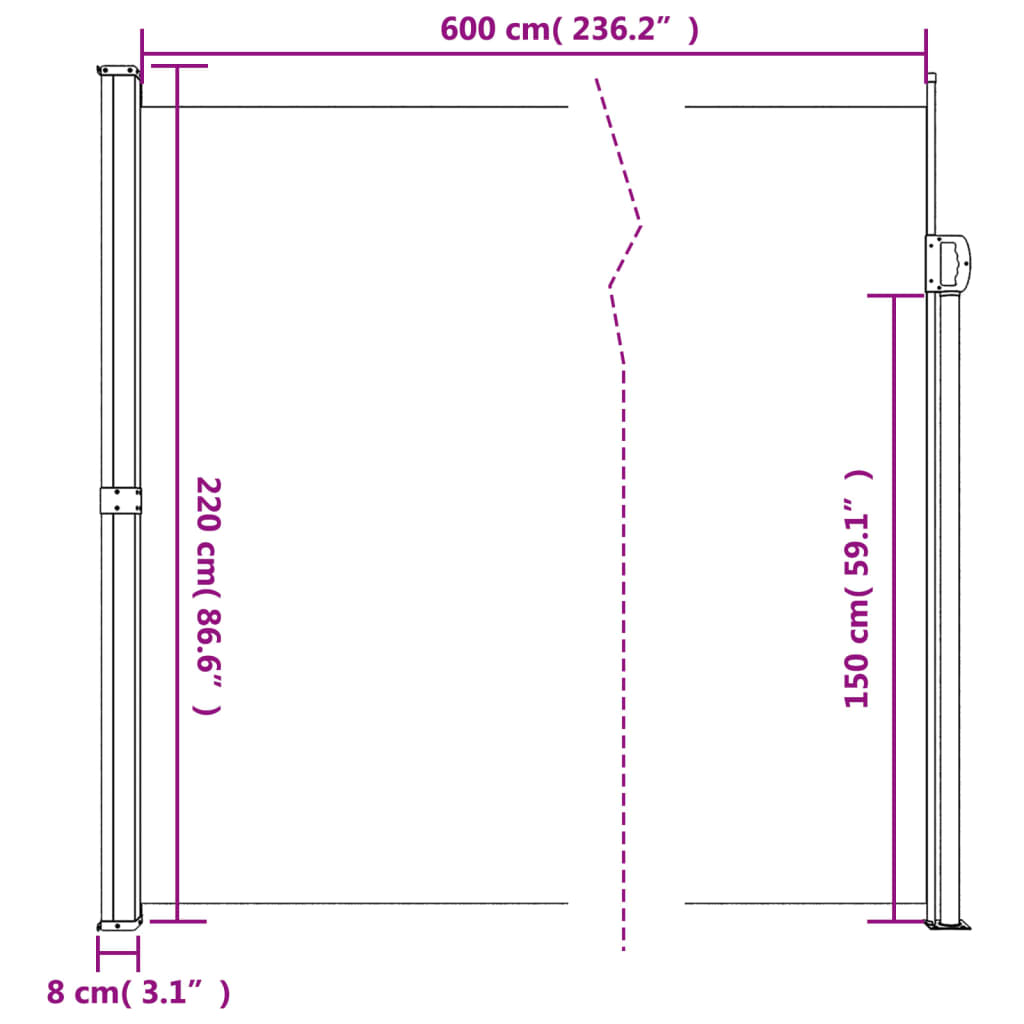 vidaXL Σκίαστρο Πλαϊνό Συρόμενο Μπλε 220 x 600 εκ.