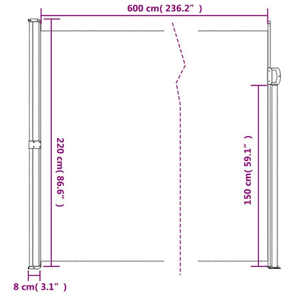 vidaXL Σκίαστρο Πλαϊνό Συρόμενο Λευκό 220 x 600 εκ.