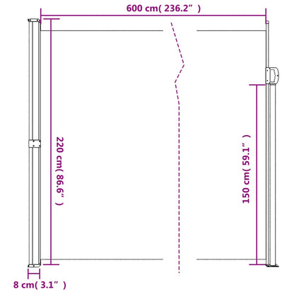 vidaXL Σκίαστρο Πλαϊνό Συρόμενο Τερακότα 220 x 600 εκ.