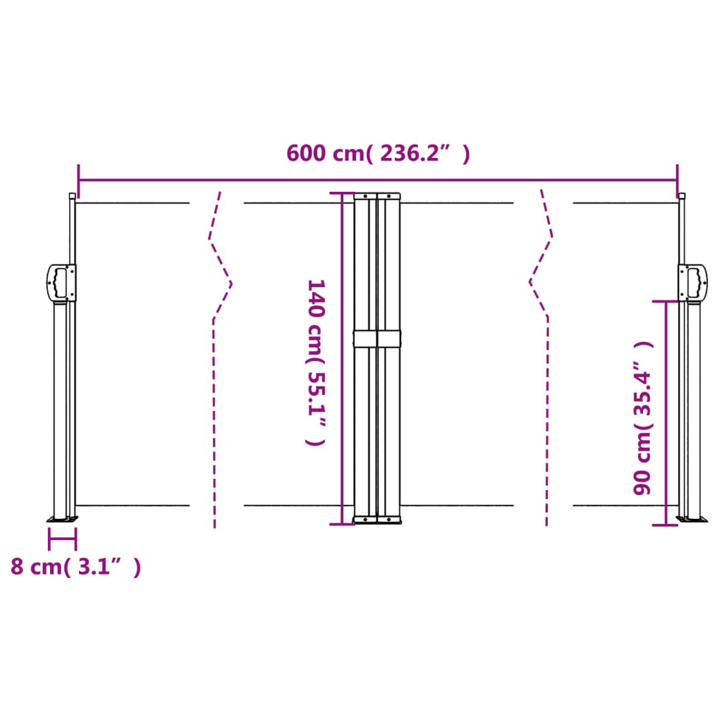 vidaXL Σκίαστρο Πλαϊνό Συρόμενο Μαύρο 140 x 600 εκ.