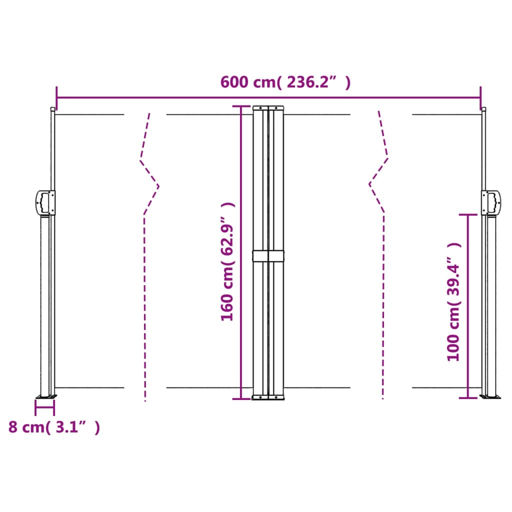 vidaXL Σκίαστρο Πλαϊνό Συρόμενο Λευκό 160 x 600 εκ.