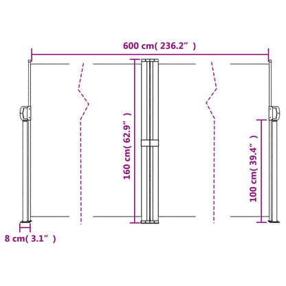 vidaXL Σκίαστρο Πλαϊνό Συρόμενο Τερακότα 160 x 600 εκ.