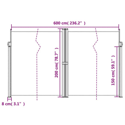 vidaXL Σκίαστρο Πλαϊνό Συρόμενο Μαύρο 200 x 600 εκ.