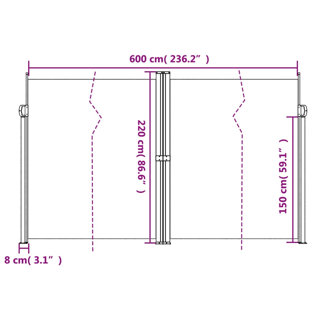 Πλαϊνό Συρόμενο Σκίαστρο Μαύρο 220 x 600 εκ.