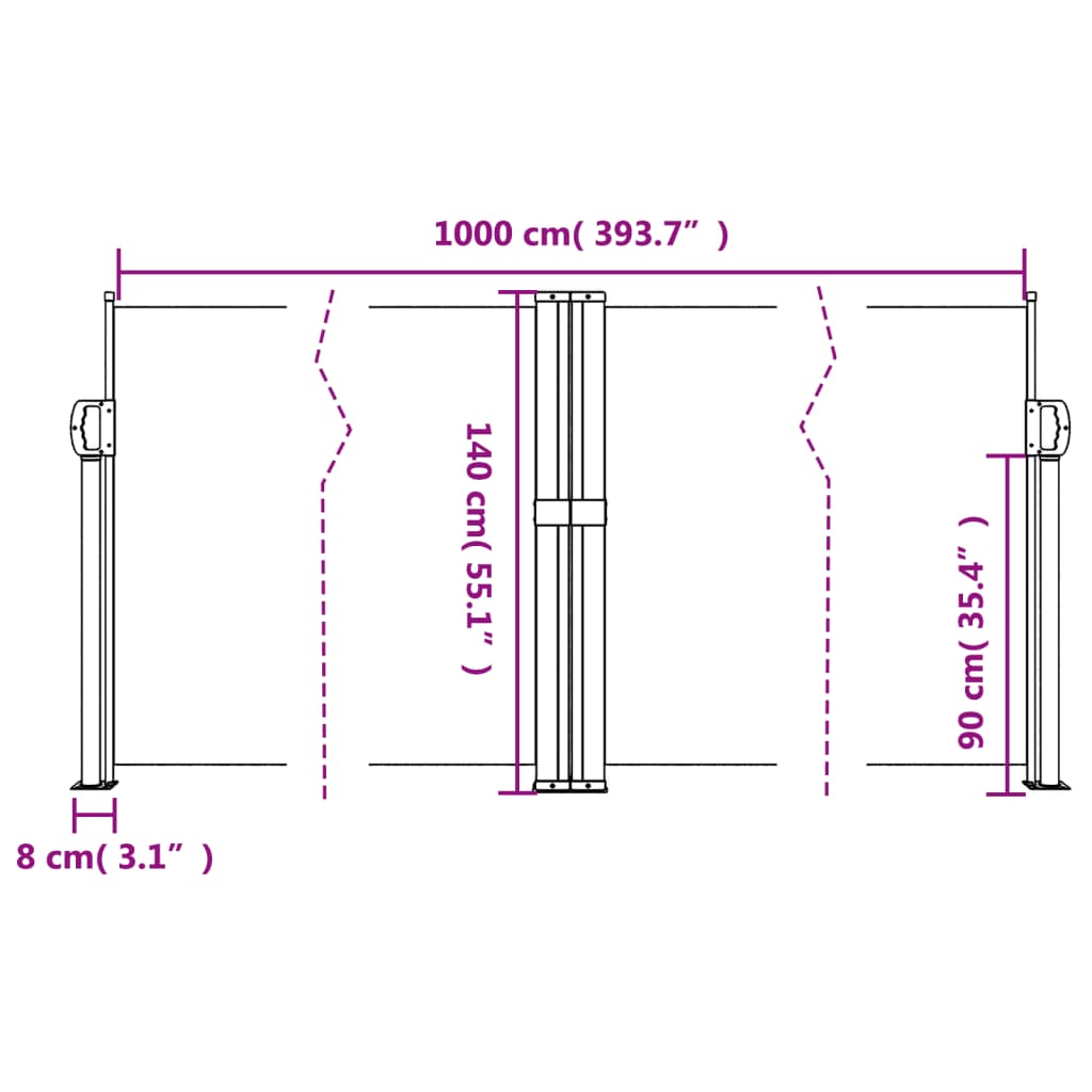 vidaXL Σκίαστρο Πλαϊνό Συρόμενο Μαύρο 140 x 1000 εκ.