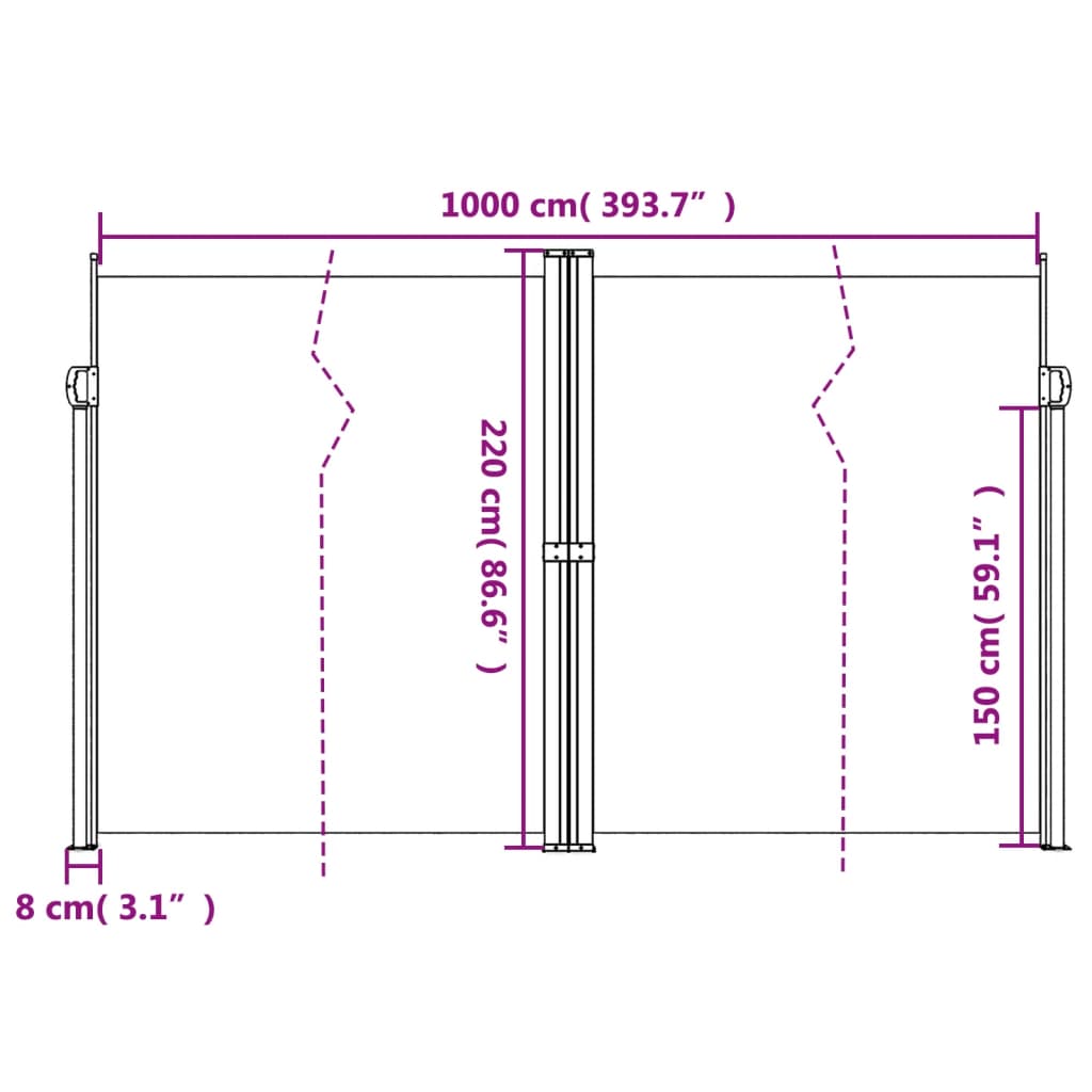 vidaXL Σκίαστρο Πλαϊνό Συρόμενο Μαύρο 220 x 500 εκ.