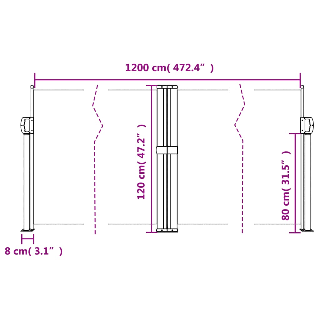 vidaXL Σκίαστρο Πλαϊνό Συρόμενο Μαύρο 120 x 1200 εκ.