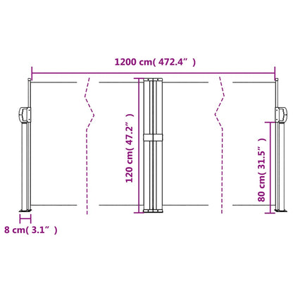 vidaXL Σκίαστρο Πλαϊνό Συρόμενο Μαύρο 120 x 1200 εκ.