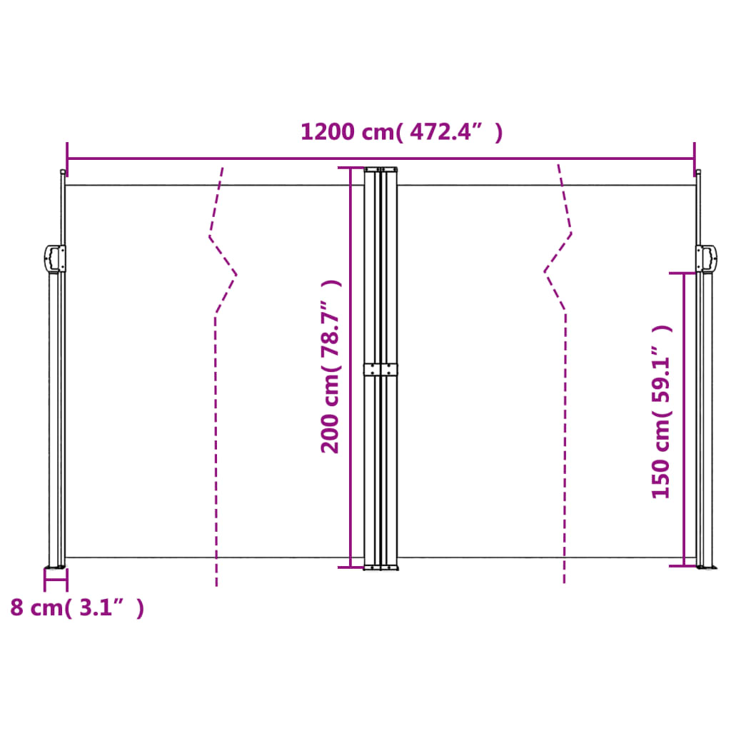 vidaXL Σκίαστρο Πλαϊνό Συρόμενο Μαύρο 200 x 1200 εκ.