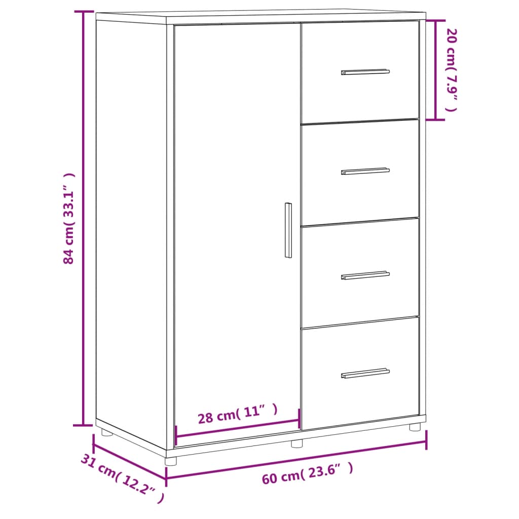 vidaXL Συρταριέρα Καφέ Δρυς 60 x 31 x 84 εκ. από Επεξεργασμένο Ξύλο