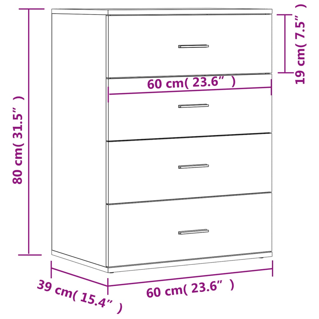 vidaXL Συρταριέρα Μαύρη 60 x 39 x 80 εκ. από Επεξεργασμένο Ξύλο