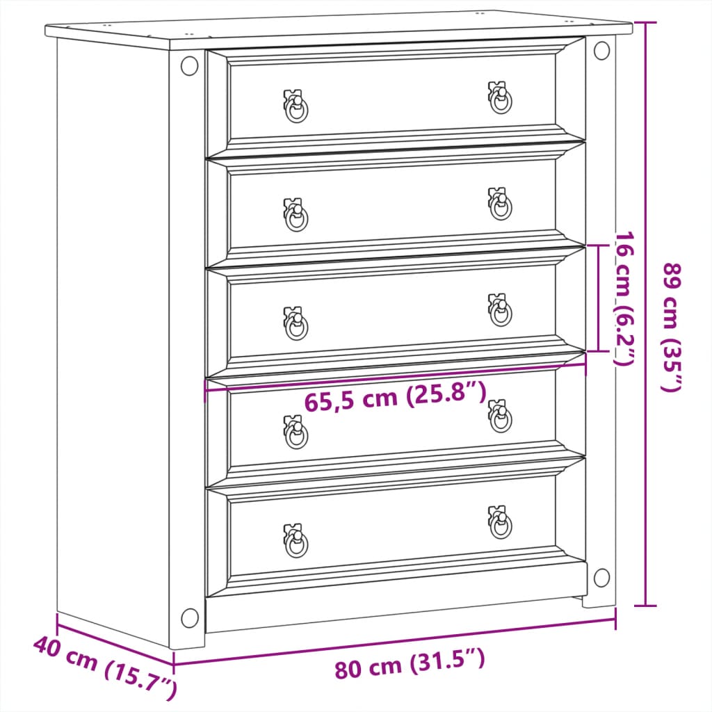 vidaXL Συρταριέρα Corona 80 x 40 x 89 εκ. από Μασίφ Ξύλο Πεύκου