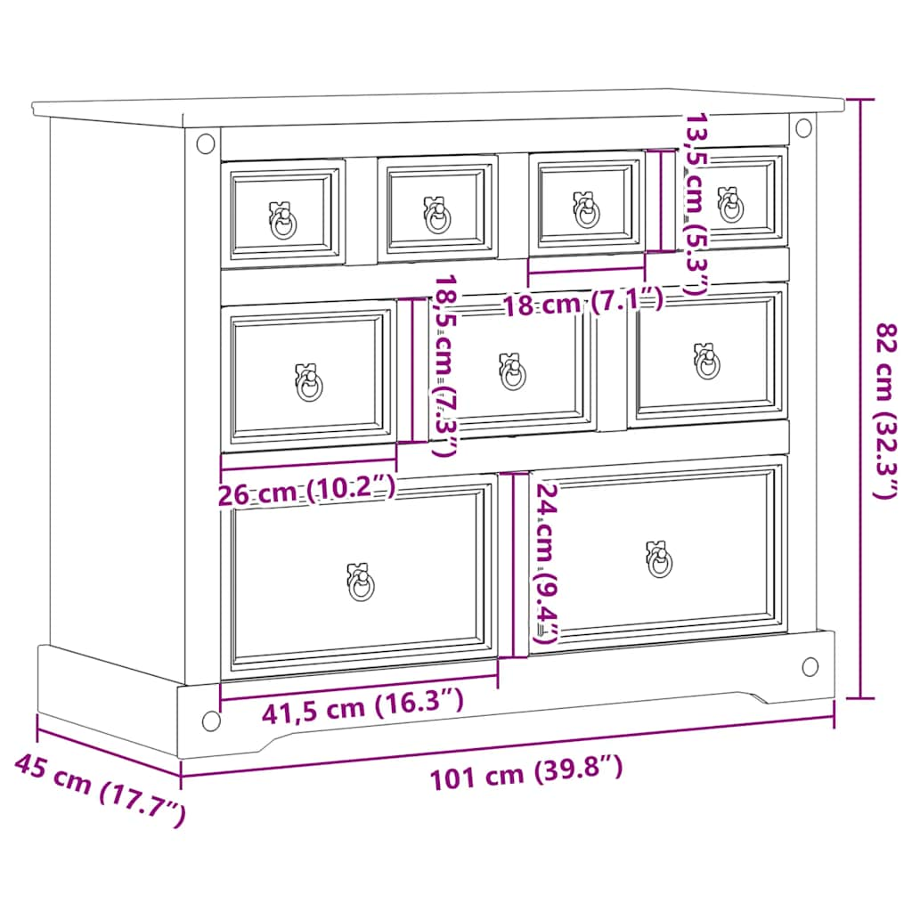 vidaXL Συρταριέρα Corona 101 x 45 x 82 εκ. από Μασίφ Ξύλο Πεύκου