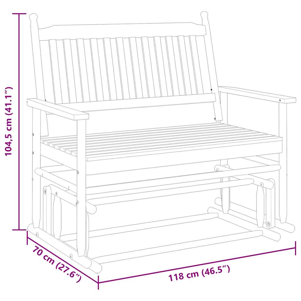 vidaXL Μαύρο Κουνιστό Παγκάκι 118x70x104,5εκ. από Μασίφ Ξύλο Λεύκας