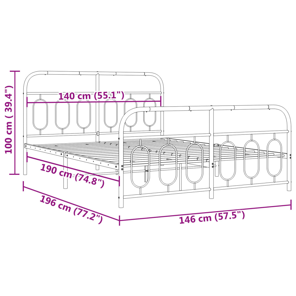 vidaXL Πλαίσιο Κρεβατιού Λευκό 140x190εκ. με Κεφαλάρι και Ποδαρικό