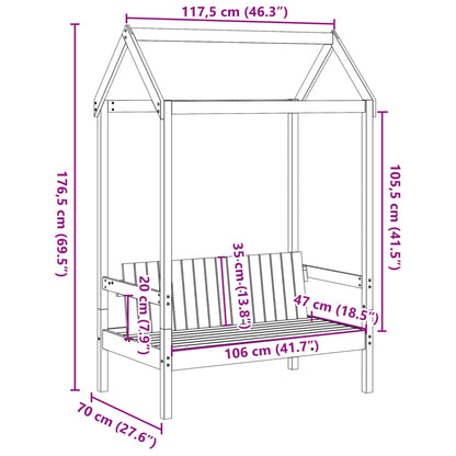 vidaXL Παγκάκι με Οροφή Λευκό 117,5x70x176,5 εκ. από Μασίφ Ξύλο Πεύκου