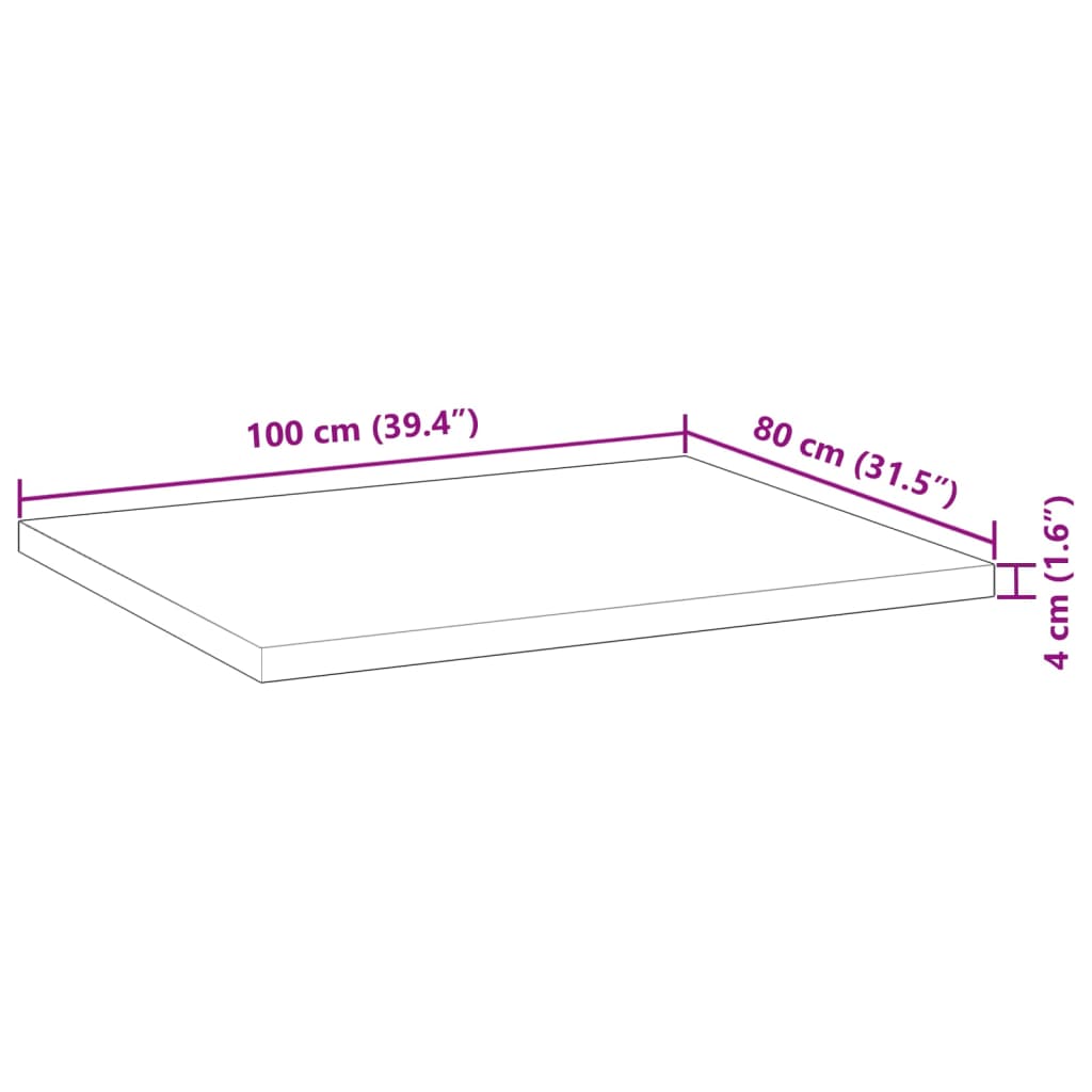 vidaXL Επιφάνεια Γραφείου Ορθογώνια 100x80x4 εκ. Μασίφ Ξύλο Ακακίας