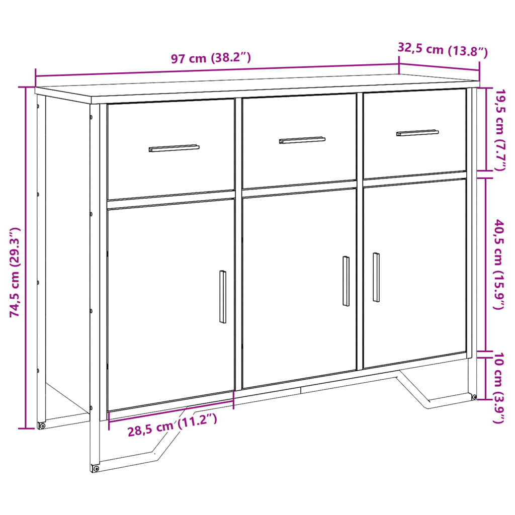 vidaXL Συρταριέρα Μαύρη 97x32,5x74,5 εκ. από Επεξεργασμένο Ξύλο