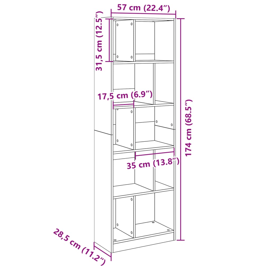 vidaXL Βιβλιοθήκη Λευκή 57x28,5x174 εκ. από Επεξεργασμένο Ξύλο