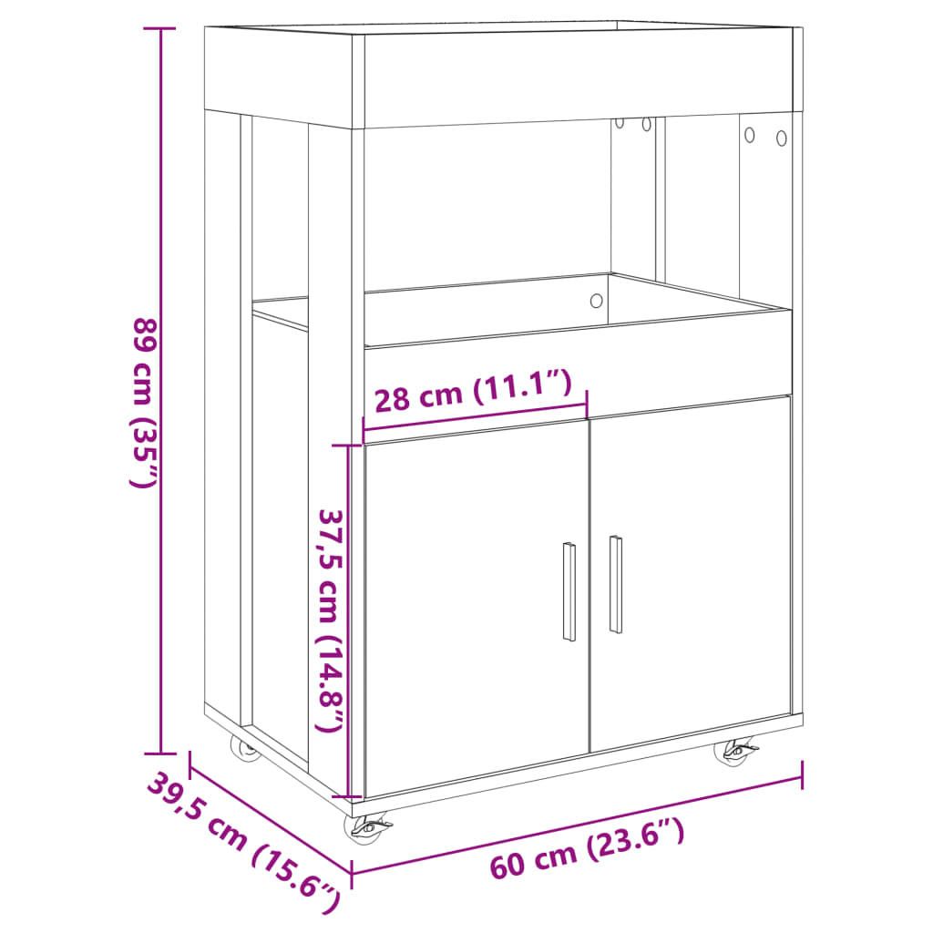 vidaXL Τρόλεϊ Μπαρ Λευκό 60x39,5x89 εκ. Επεξε. Ξύλο