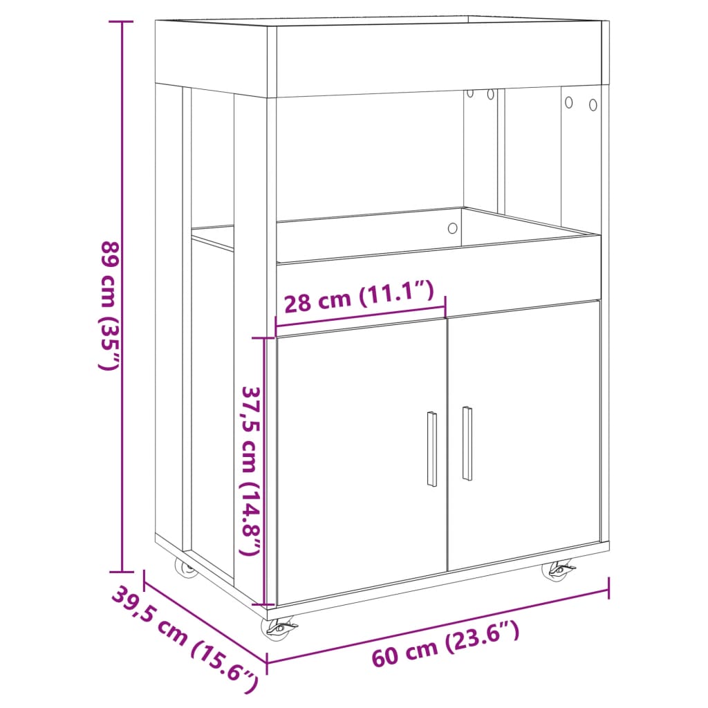 vidaXL Τρόλεϊ Μπαρ Μαύρο 60x39,5x89 εκ. Επεξ. Ξύλο