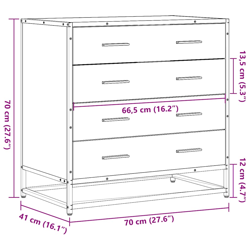 vidaXL Συρταριέρα Καπνιστή Δρυς 70x41x70 εκ. από Επεξεργασμένο Ξύλο